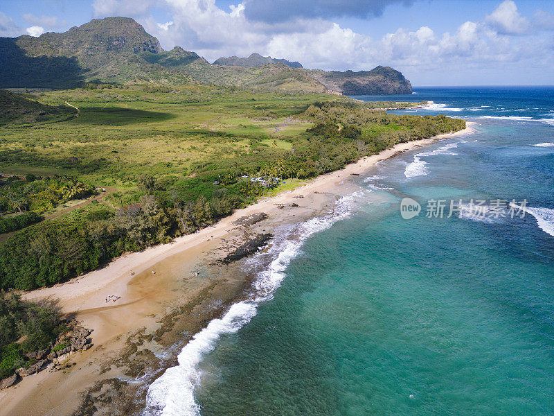 Mahaulepu Gillins海滩航拍美国夏威夷考艾岛Kaloa的僻静海滩